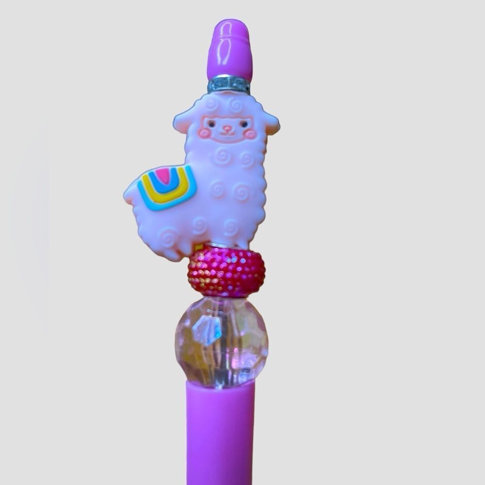 Beadable Pen Pink Llama Rhinestone Sparkle NEW